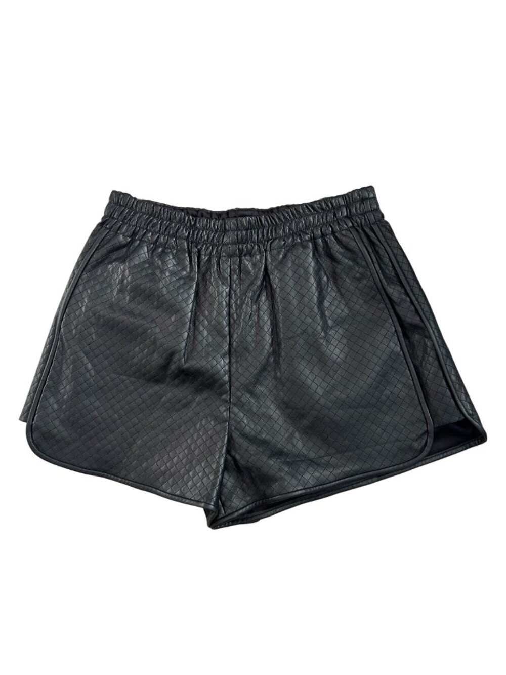 Goelia Womens Black Sz Large Quilted Faux Leather Shorts With Elastic Waistband
